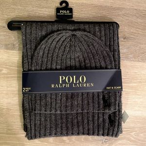 ~NWT~ Polo by Ralph Lauren Men’s Dark Grey Hat and Scarf Set